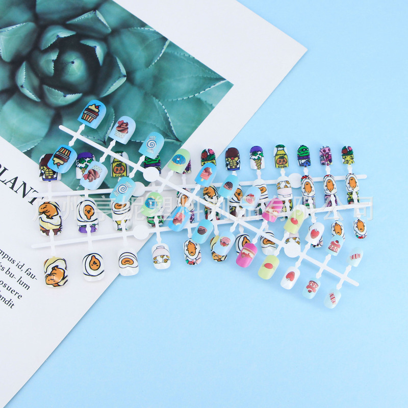 Factory direct selling children's nail 24 cute cartoon wearable nail stickers wholesale removable nail stickers
