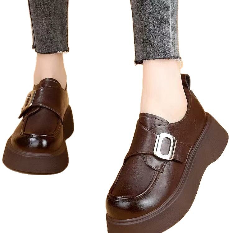 Women's Thick-Soled Retro Loafers 2025 Spring New Fashion Soft Leather Height-Increasing Versatile Slimming_vogvips.com