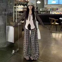 2025早秋新款韩版休闲百搭长袖开衫上衣+高腰阔腿裤三件套装轻熟