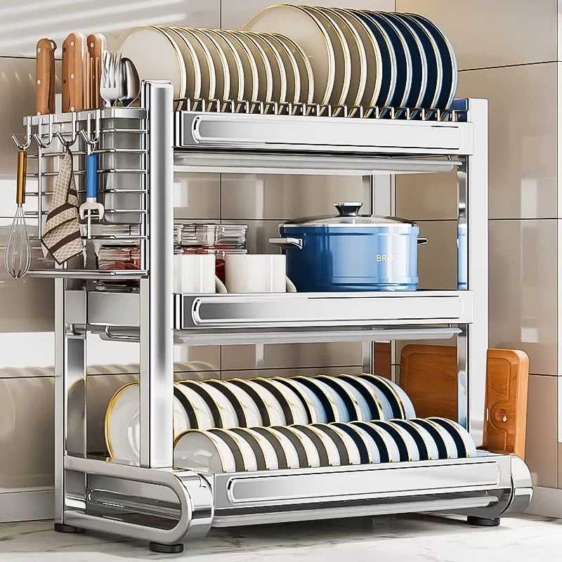 Стеллаж для хранения посуды из нержавеющей стали 304, кухонная многофункциональная полка для хранения, бытовая посуда и слив для посуды