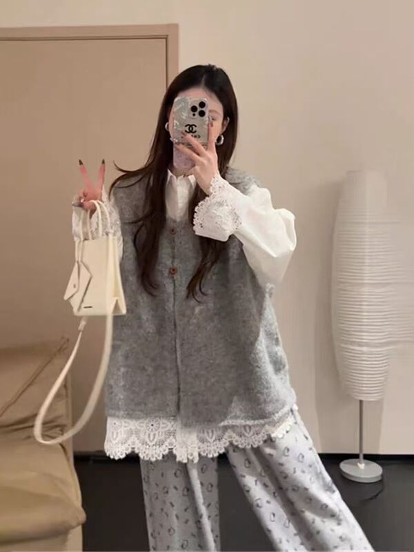 哥家商场同款女装2025秋季新款小众针织软糯圆领百搭无袖背心马甲|undefined