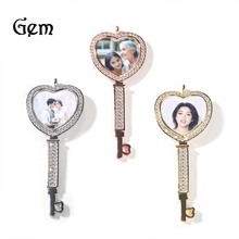 欧美热销时尚桃心钥匙记忆相框项链个性创意DIY爱心照片吊坠批发
