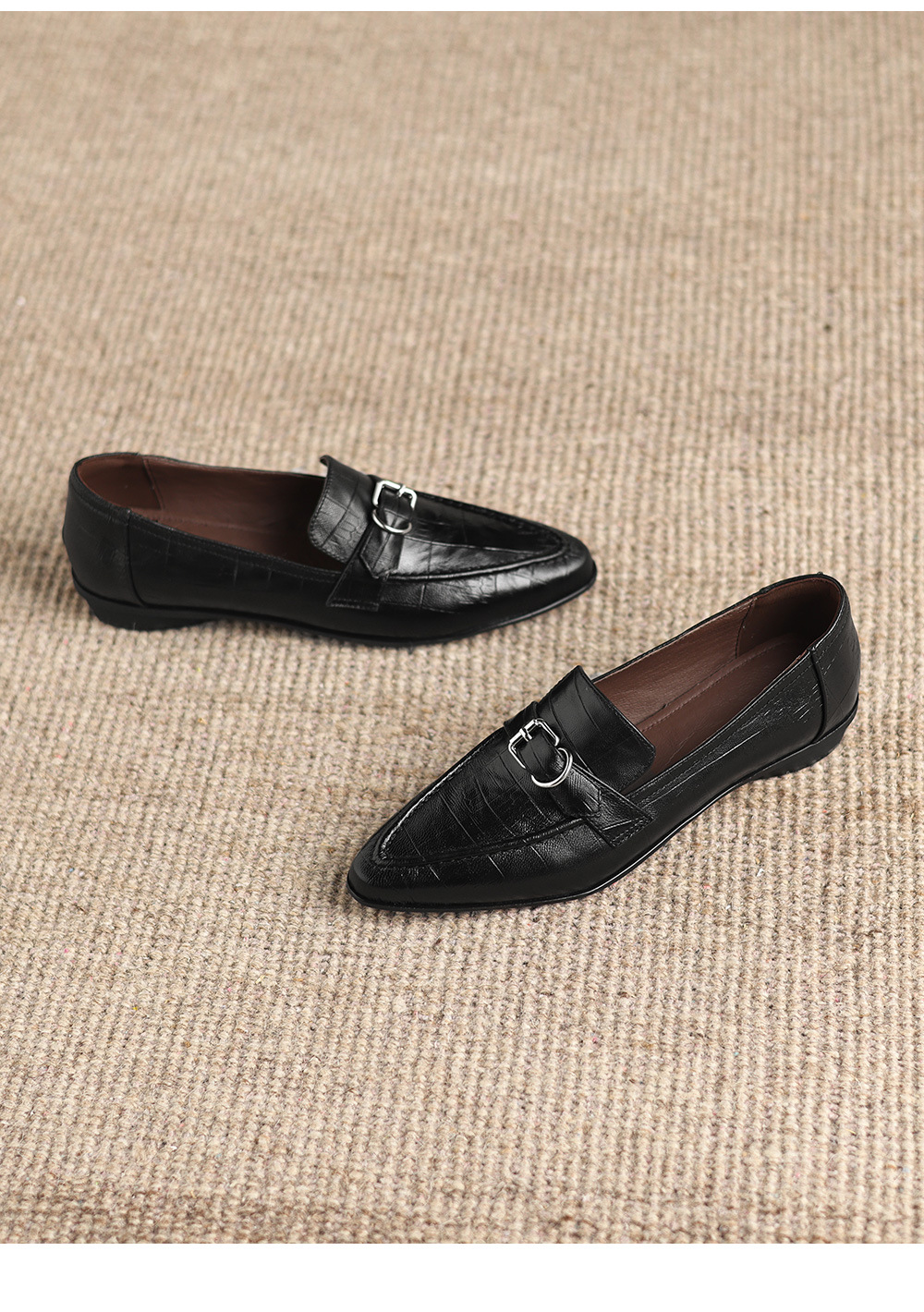 Giày loafer nữ phong cách Anh quốc, mũi sâu, gót thấp vuông, da bò — màu nâu chi tiết 21