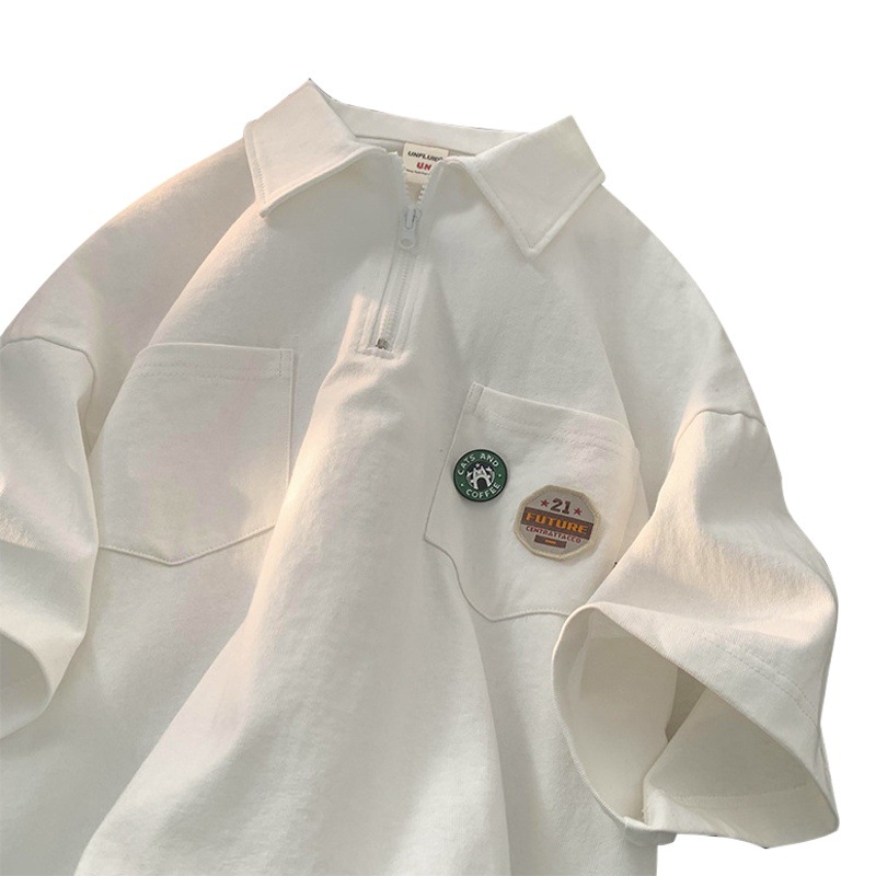 Camisa de polo de solapa con media cremallera marca de moda de verano para hombres Camiseta de manga corta ins moda Suelta todo fósforo estilo Hong Kong ropa de trabajo superior