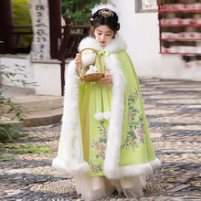 女童披风外出斗篷儿童古风汉服春冬季加绒加厚古装拜年服冬装外套