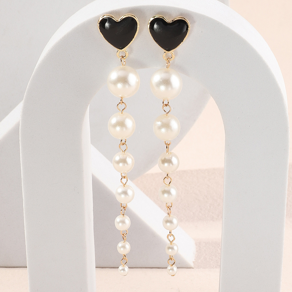 European And American New Fashion Earrings Women's Long Tassel Pearl Earrings display picture 2