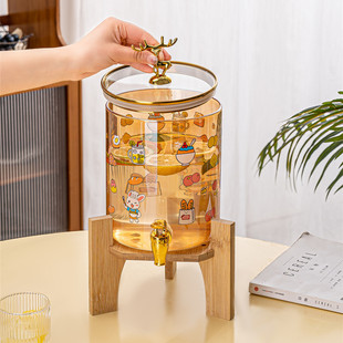Light Luxury Cold Water Kettle Faucet High Borosilicate Glass High Temperature Resistant Household Water Storage Cold Water Beverage Fruit Juice Barrel High Temperature Baking Flower