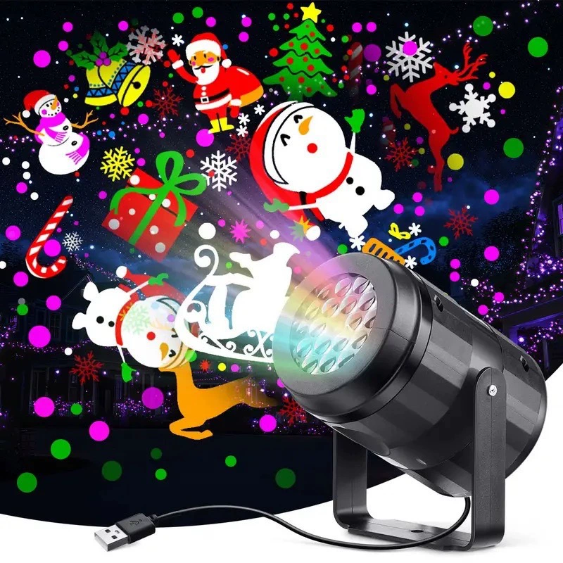 Рождественский проектор с 16 режимами освещения, имитирующий снежинки, белый свет, USB, для декора на Хэллоуин, вращающийся атмосферный светильник