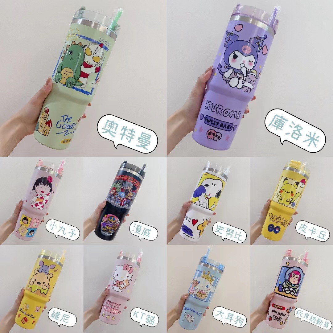 Taza de hielo de patrón de dibujos animados de anime transfronterizo Taza de coche de 30oz Taza de café de aislamiento al vacío de acero inoxidable 304