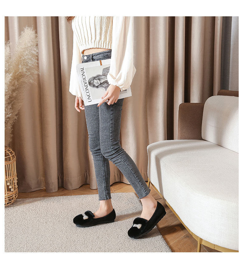 Giày lười nữ bệt lông thỏ giữ ấm cổ thấp — Màu xám, Màu đen chi tiết 14