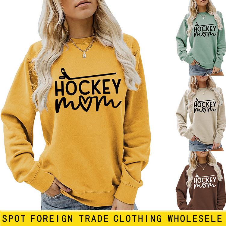 Amazon deseo transfronterizo de las mujeres europeas y americanas talla grande Nueva carta hockey Otoño e Invierno suéter de manga larga en stock al por mayor