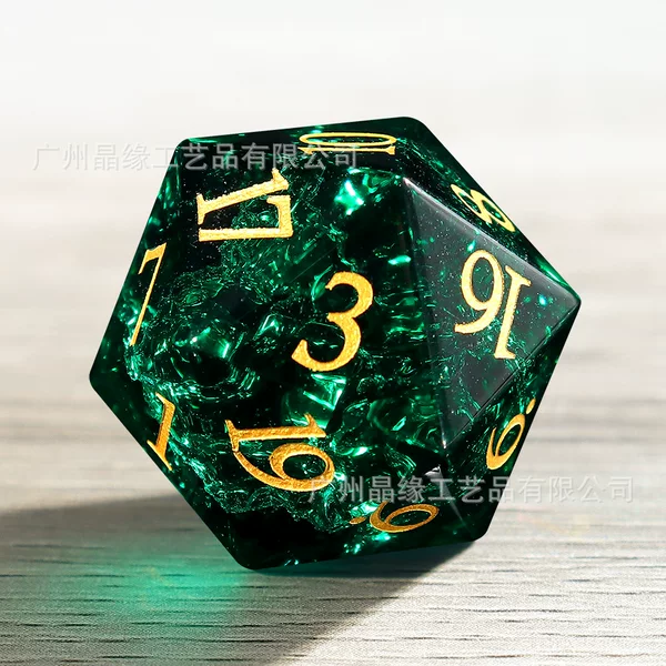 7-Piece Set of Dungeons and Dragons Game Dice Frosted Embossed Pine Green Glass K9 Crystal Dnd Polyhedron