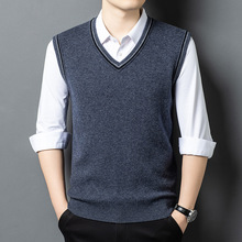 100%羊毛衫背心2025秋季新款V领针织衫中年男士商务休闲无袖马甲