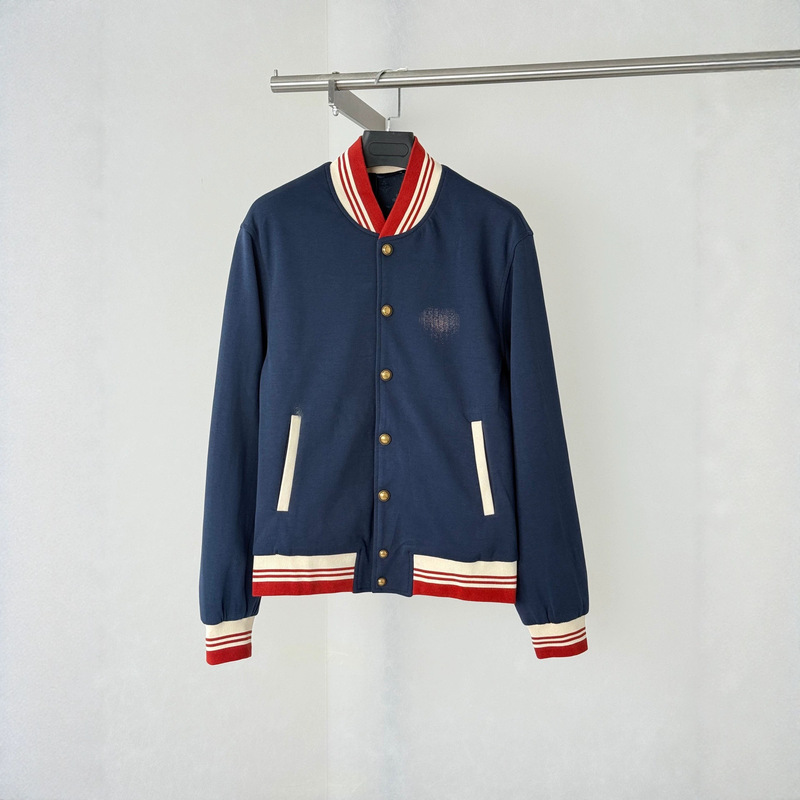 Lujia high-quality 26ss red and white striped contrast color embroidered baseball jacket Lujia high-quality 26ss red and white striped contrast color embroidered baseball jacket