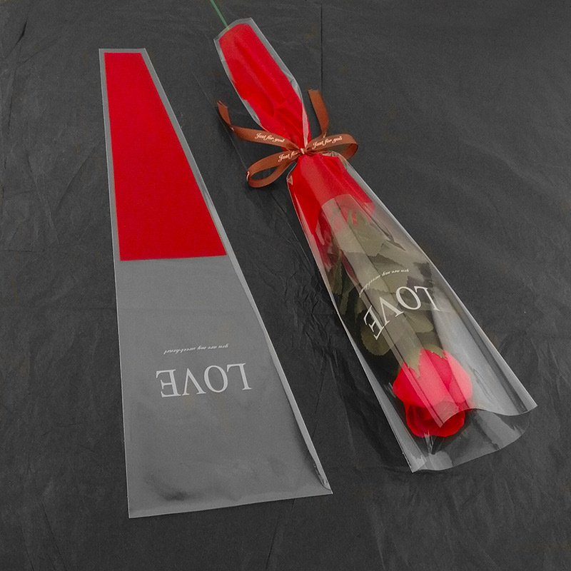 Bolsa triangular Bolsa de flores individuales Carnation Bolsa de rosas Bolsa de flores Ventana del corazón del día de San Valentín Bolsa de un solo ramo Bolsa de embalaje Amor