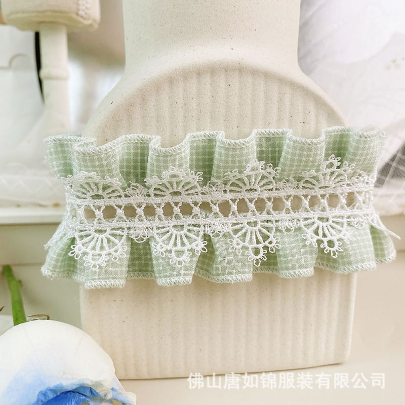 唐如锦花边 格子褶皱花边配件外套袖口洛丽塔头饰衣服装饰蕾丝|undefined