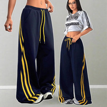 欧美跨境2025新款男女美式复古三条杠休闲运动卫裤宽松垂坠感长裤