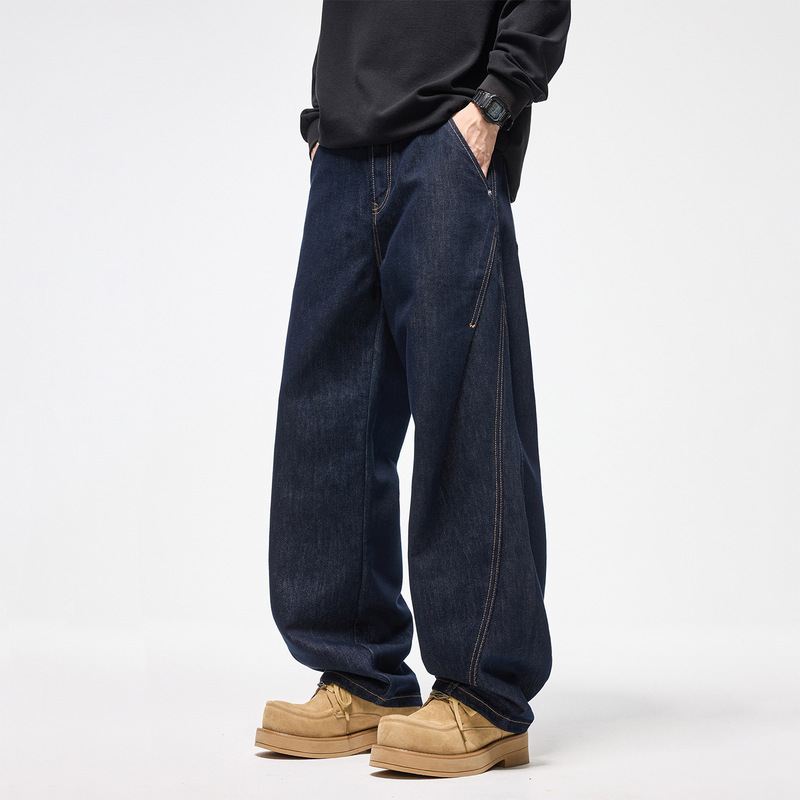 American Retro Trendy Brand Dark Blue Scimitar Jeans for Men 2026 New Style Trendy Loose Wide-Leg Casual Long Pants American Retro Trendy Brand Dark Blue Scimitar Jeans for Men 2026 New Style Trendy Loose Wide-Leg Casual Long Pants