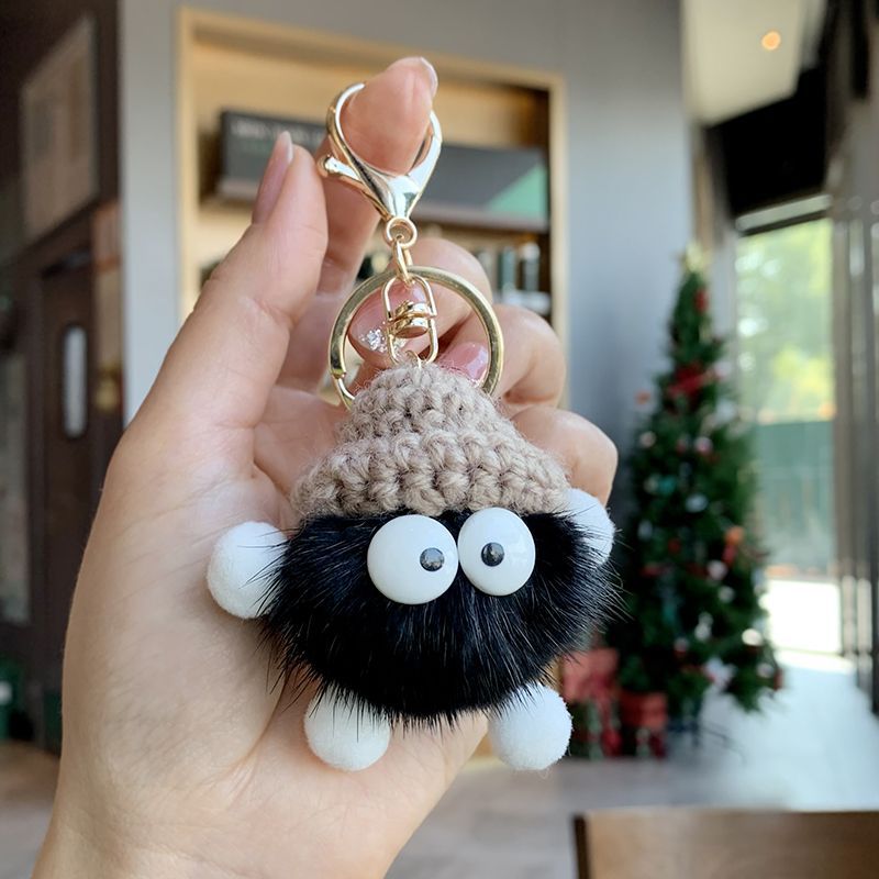 Alta calidad mince pelo bola de carbón coche llavero colgante mujer exquisita sensación alta bolso mochila colgante llavero