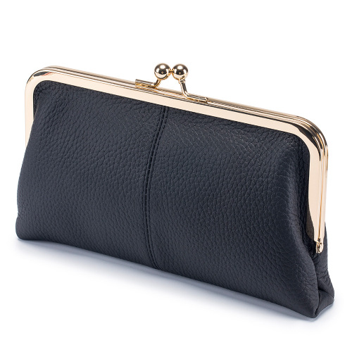 Premium Leather Minimalist Fashion Clutch Bag, Long-Style Handbag, Top-Grain Cowhide Wallet with Gold Hardware, Large-Capacity Organizer