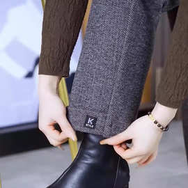 加绒裤子女士九分直筒裤裤新款2025秋冬季外穿百搭呢子休闲长裤子