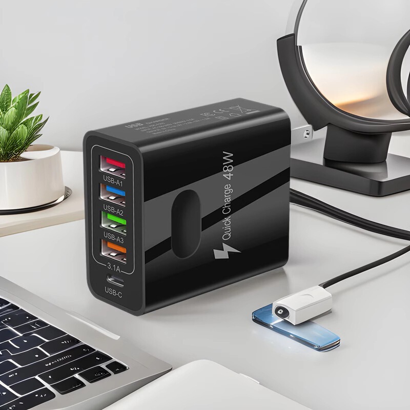 PD48W Charger 4USB 1C Charging Head Europe, America and Britain Multi-port Travel Adapter Foreign Trade Source Factory