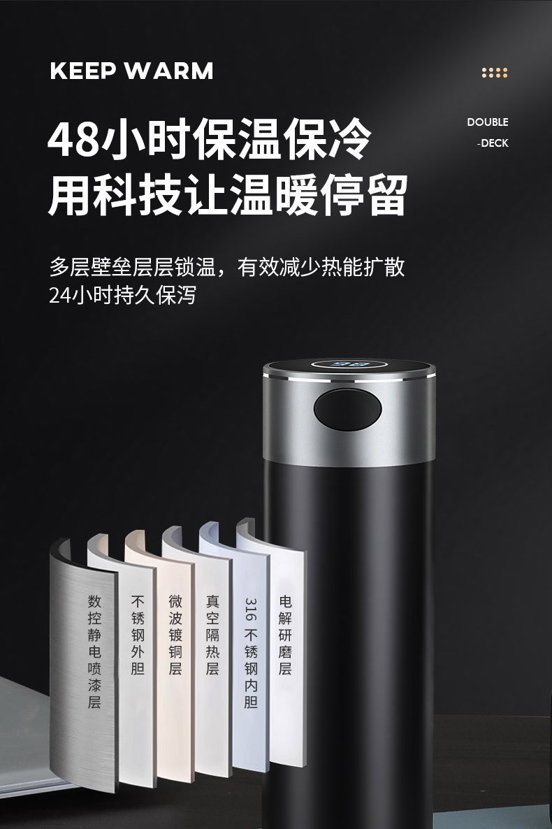 一键开盖智能温度显示保温杯男士陶瓷内胆茶水分离316车载水杯子