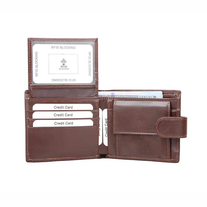 New cross-border genuine leather men's wallet with RFID anti-scan protection, vintage top-layer cowhide short snap-button coin purse