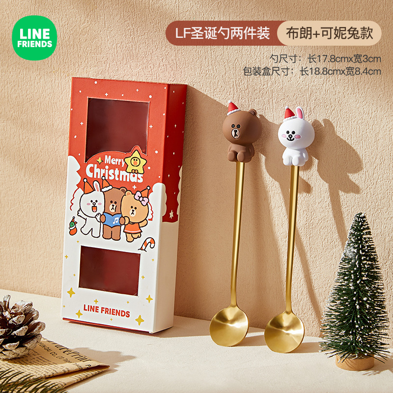 ブラウン熊クリスマスフォークスプーン高級感ステンレス食器フォークスプーンギフトボックスセット洋食フォークデザートスプーン|undefined