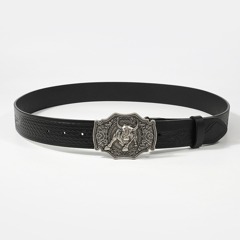 Men's Genuine Leather Belt Vintage Style Western Denim Belt_voghion.com