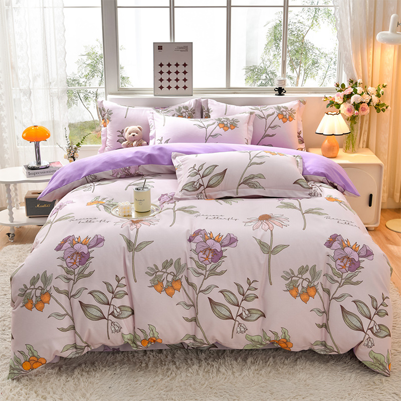 Copripiumino e lenzuolo da letto in puro cotone spazzolato semplice di classe A, set da tre pezzi per regalo di compleanno o per eventi._voghion.com