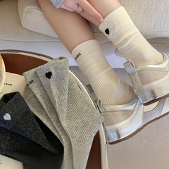 韩系爱心AB刺绣袜子女中筒袜秋冬后跟字母棉长袜网红爆款微压堆堆