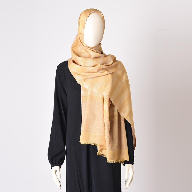 Baotou Scarf Women's Striped Silk Scarf Shawl High-end Feeling Middle Eastern European And American Striped Large Silk Scarf Square Scarf_voghion.com