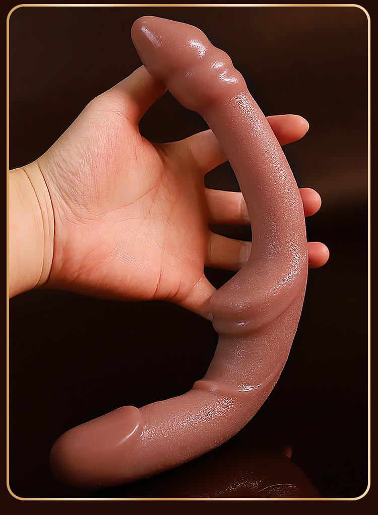 Alien-Shaped Double-Headed Silicone Dildo, Brown, Adult Novelty — detail image 7