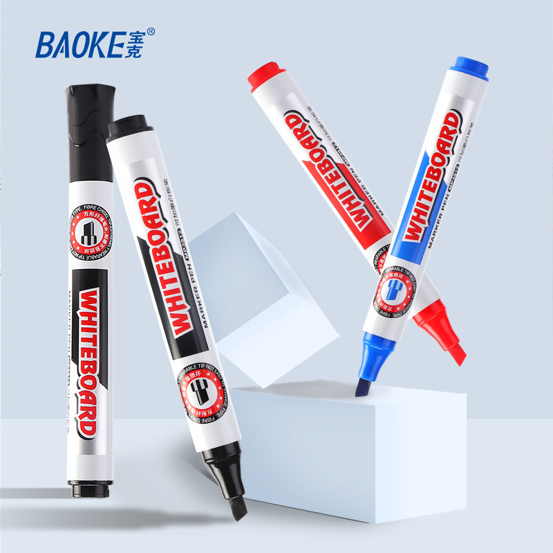 Bolígrafo de pizarra blanca de cabeza cuadrada Baoke MP3912, se puede borrar y agregar tinta, maestro, estudiante, oficina de negocios, bolígrafo de tablero de dibujo negro, rojo y azul