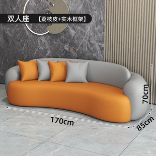 ✅ Simple Modern Curved Sofa Living Room Home Small Apartment Clothing Beauty Salon Rest Area Light Luxury Cat Claw Leather Sofa