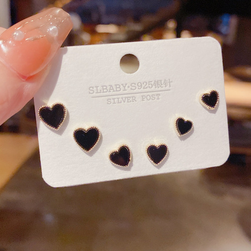 s925 silver needle Korean temperament sweet and fashionable new mini simple graphic three-piece set earrings earrings