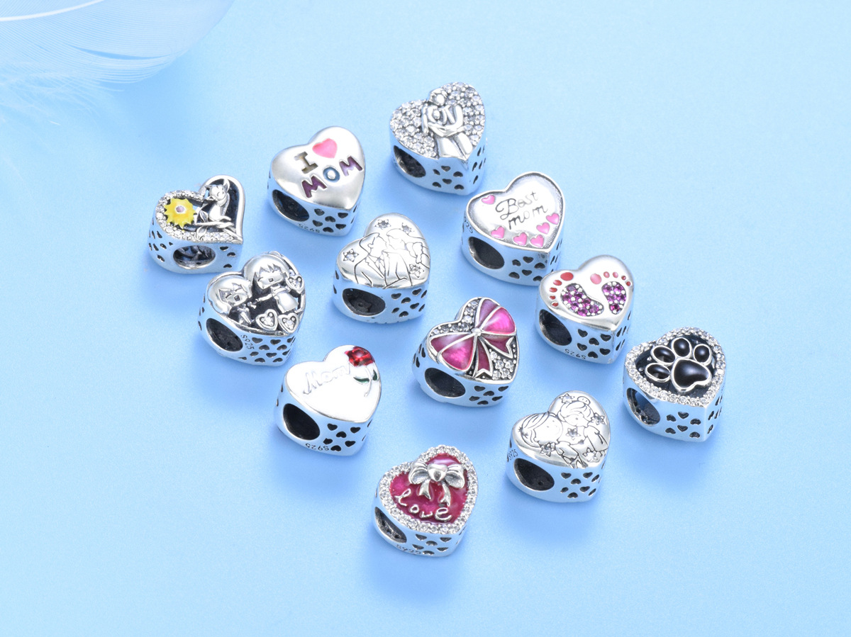 1 Piece Sterling Silver Rhinestones Human Heart Shape Bow Knot Beads display picture 1