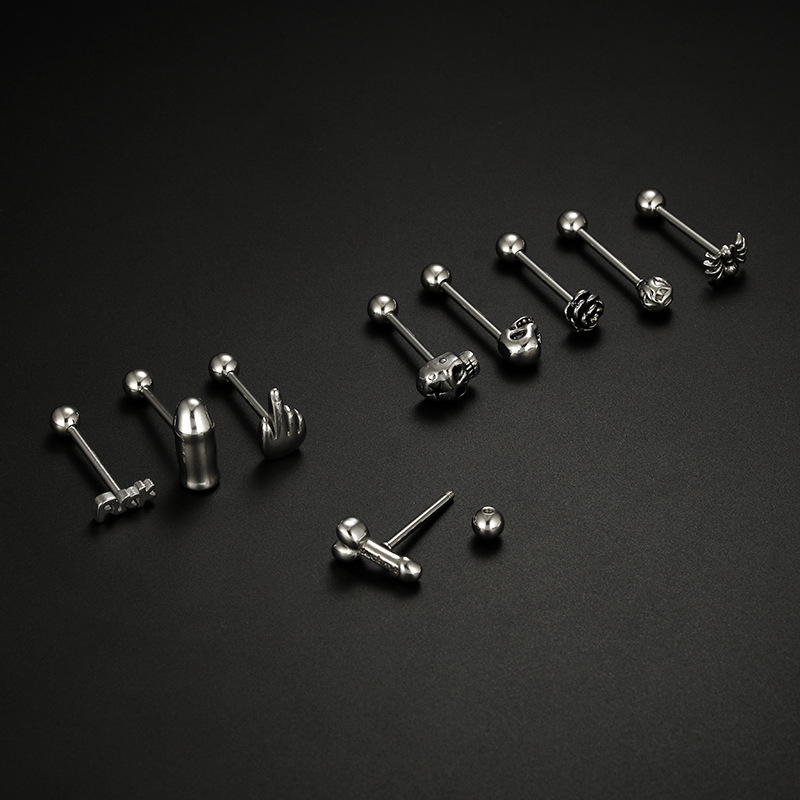 Fashion Rose Spider Skull Stainless Steel Plating Tongue Nail 1 Piece