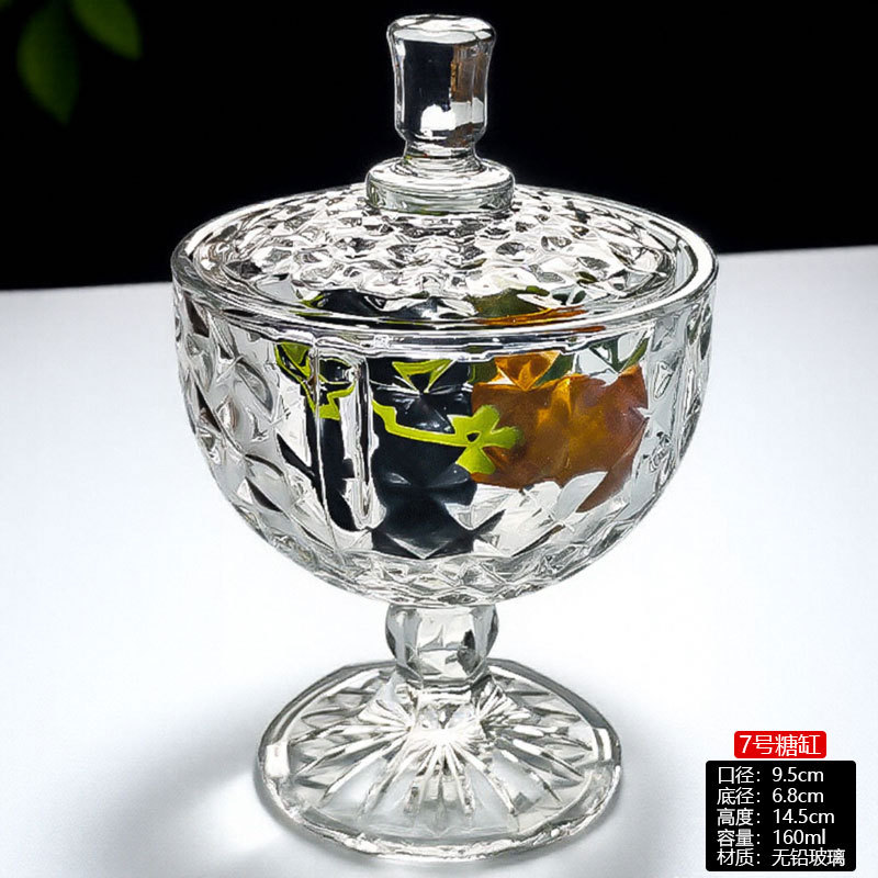 Tazón de cristal con tapa, vaso alto de cristal, tarro para dulces, plato para frutas, azucarero, plato pequeño para frutas, estilo europeo de lujo de alta gama.