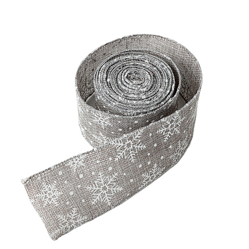 Navidad nueva imitación gris cáñamo cinta 3,8/6,3 cm copo de nieve Polka Dot decoración árbol de Navidad cinta arco