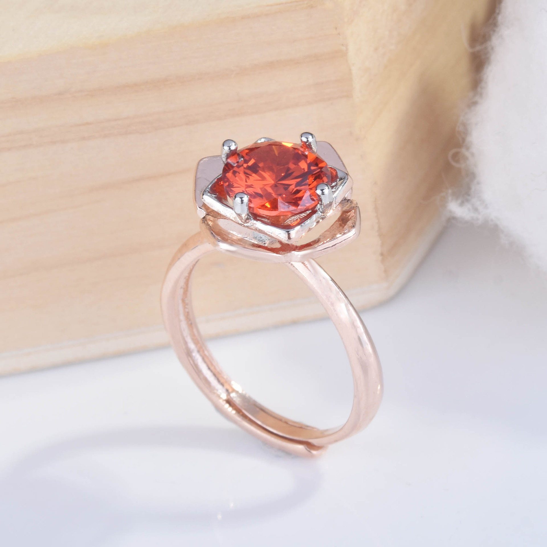 New Imitation Pigeon Blood Red Color Treasure Rose Gold Two-tone Electroplating Rose Open Ring display picture 4