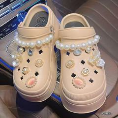 初螢 適配洞洞鞋配飾白色鑽石鞋花小香風裝飾扣高級鞋面裝飾品diy