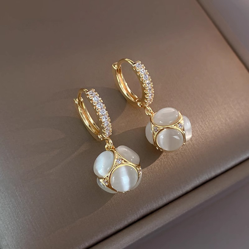 Boucles d'oreilles unisexes en pierre œil de chat japonaise et coréenne à aiguille en argent pour femmes, nouvelles boucles d'oreilles haut de gamme, boucles d'oreilles boules_voghion.com