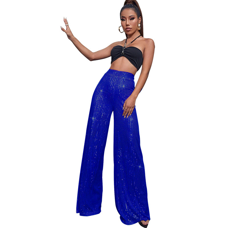 Women's Party Street Fashion Solid Color Full Length Sequins Casual Pants display picture 22