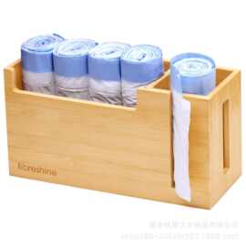 跨境木质保鲜膜分格收纳盒壁挂桌面垃圾袋盒子厨房垃圾袋整理盒