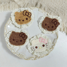 新款卡通猫咪蕾丝花边绒线刘海贴秋冬暖色系碎发贴魔术贴发饰辅料