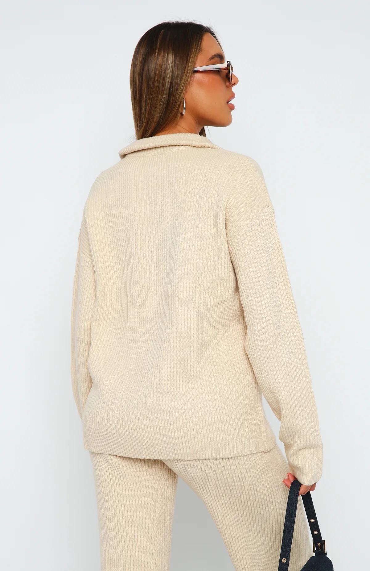Damen Strick Zweiteiler Set Casual Langarm Pullover Und Hose_voghion.com