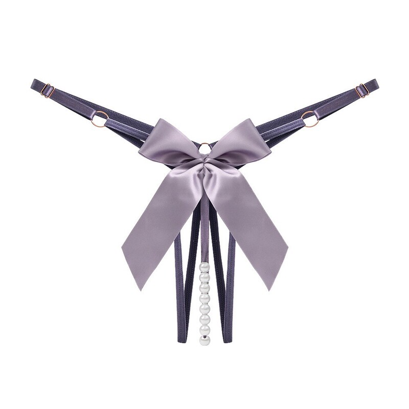 Sexy Underwear Pearl Massage Underwear Bow Crotch Free Sexy Underwear Hollow String High Waist Exposed Women