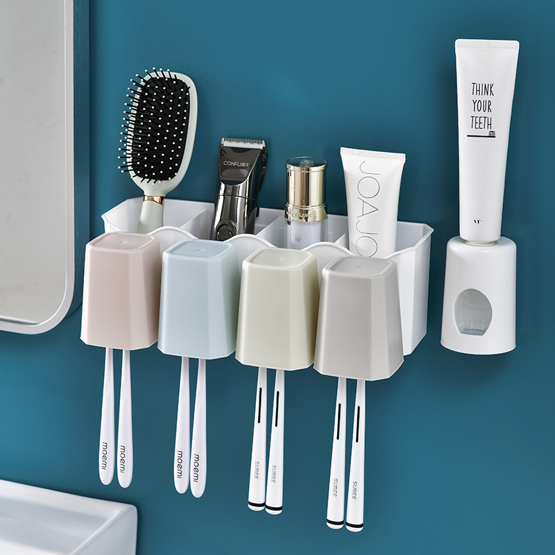 820 Bathroom Wall-Mounted Toothbrush Holder Without Drilling, Toothbrush and Toothpaste Storage Rack, Bathroom Toothbrush Set
